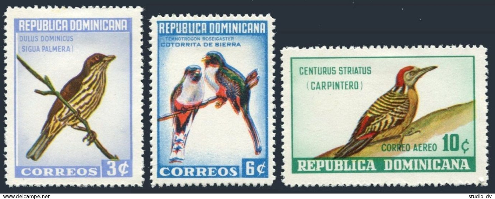 Dominican Rep 596-597, C134, MNH. Birds 1964. Chat, Parrot, Woodpecker. - Dominica (1978-...)
