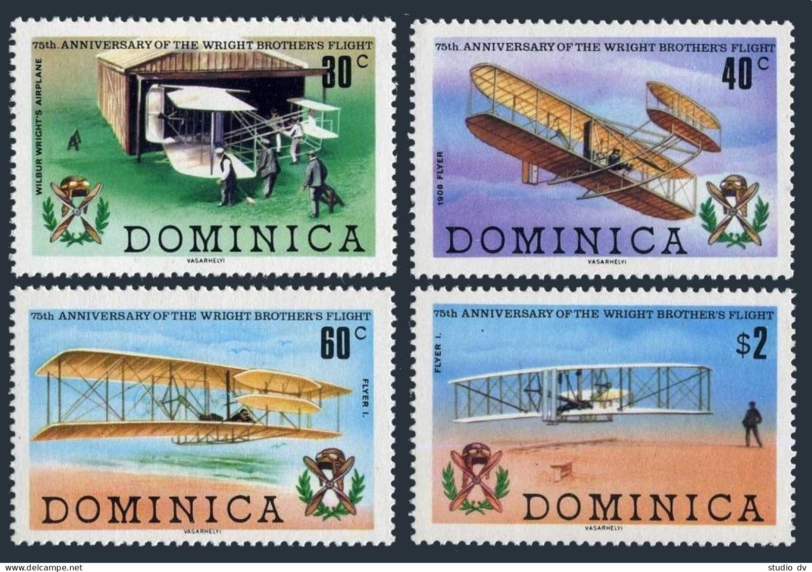 Dominica 574-577,578, MNH. Mi 581-585. Brothers Wright, 1st Flight, 75 Ann.1978. - Dominique (1978-...)