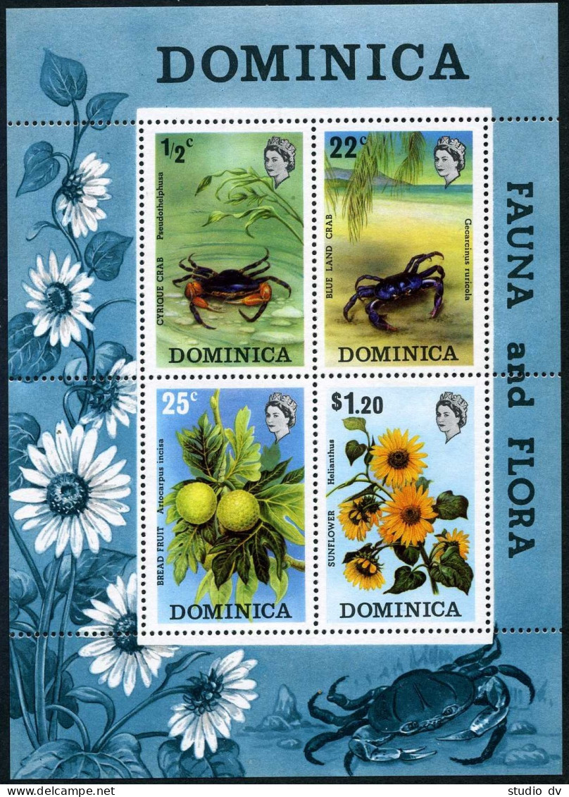 Dominica 371a, MNH. Michel Bl.19. 1973. Cyrique Crab, Land Crab, Breadfruit, - Dominique (1978-...)