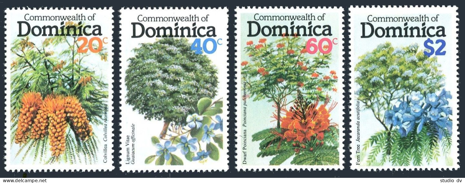 Dominica 635-638, 639, MNH. Mi 642-645, Bl.58. Flowering Trees 1979. Colvillea, - Dominica (1978-...)