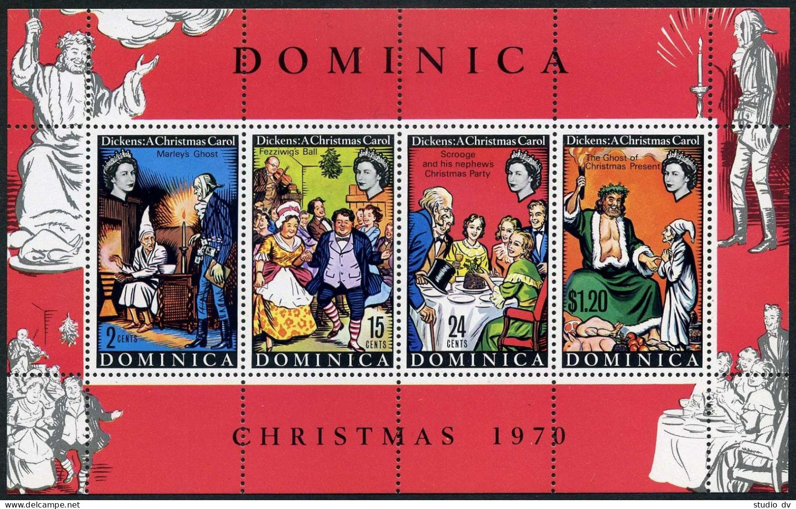 Dominica 307a Sheet,MNH.Mi Bl.5. Charles Dickens Centenary,1970.Christmas Carol. - Dominica (1978-...)