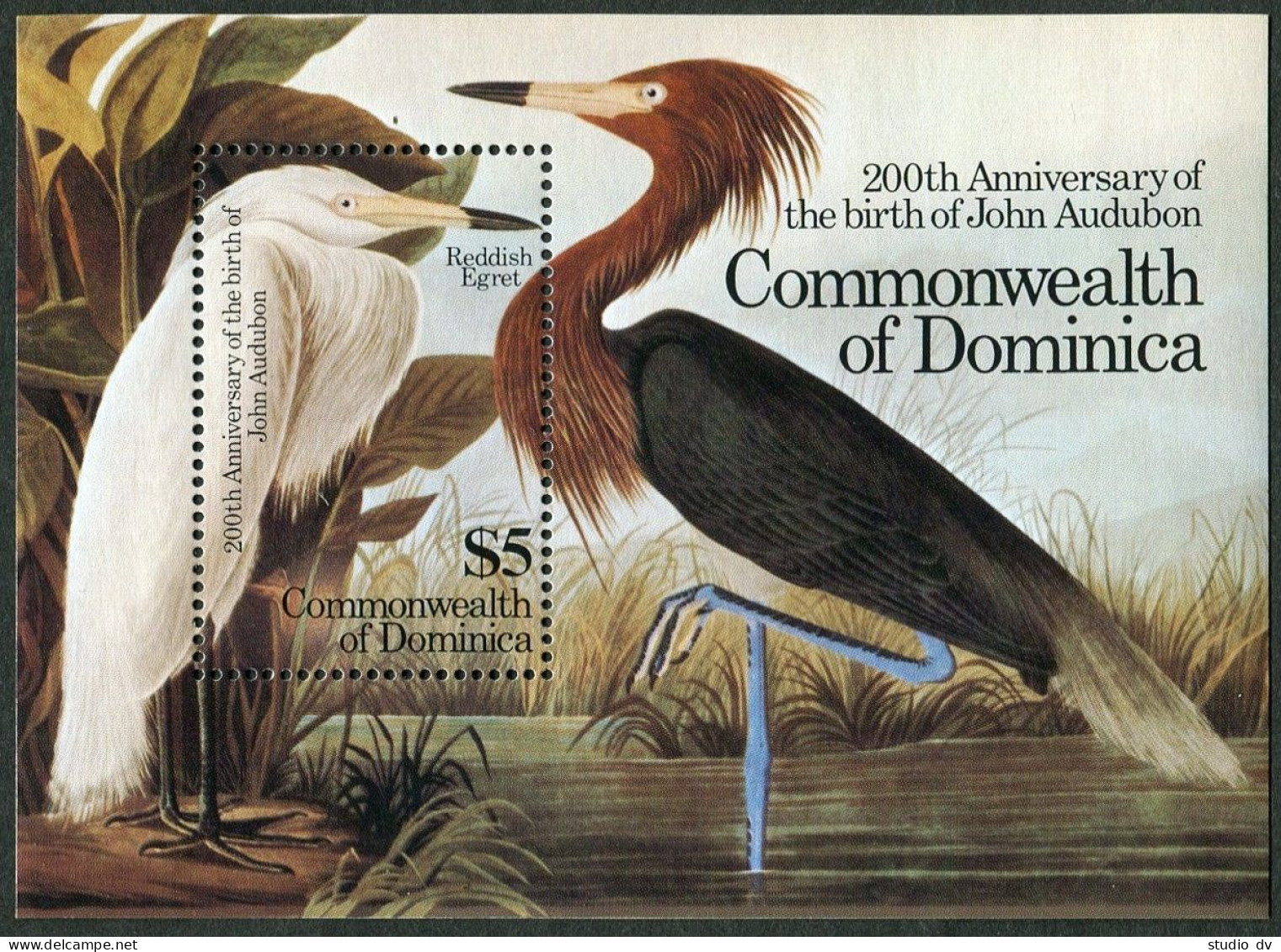 Dominica 891-894,895,MNH.Mi 905-908,Bl.97. Audubon Birds 1985.Rail,Warbler,Hawk, - Dominica (1978-...)