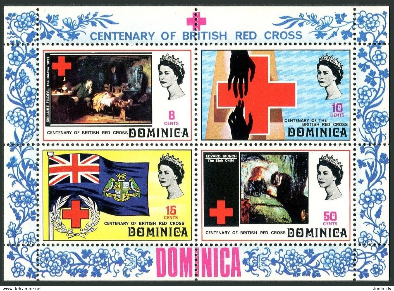 Dominica 308-311,311a,MNH. Mi 307-310,Bl.6. British Red Cross-100,1973.Art,Flag. - Dominica (1978-...)
