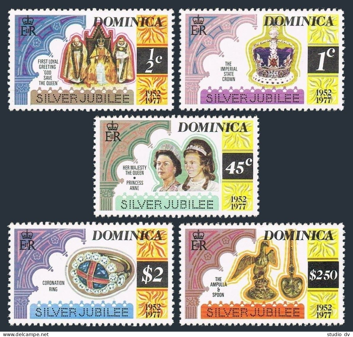 Dominica 521-525 Perf.12,MNH.Michel 525C-529C. Reign Of QE II,25th Ann.1977. - Dominica (1978-...)