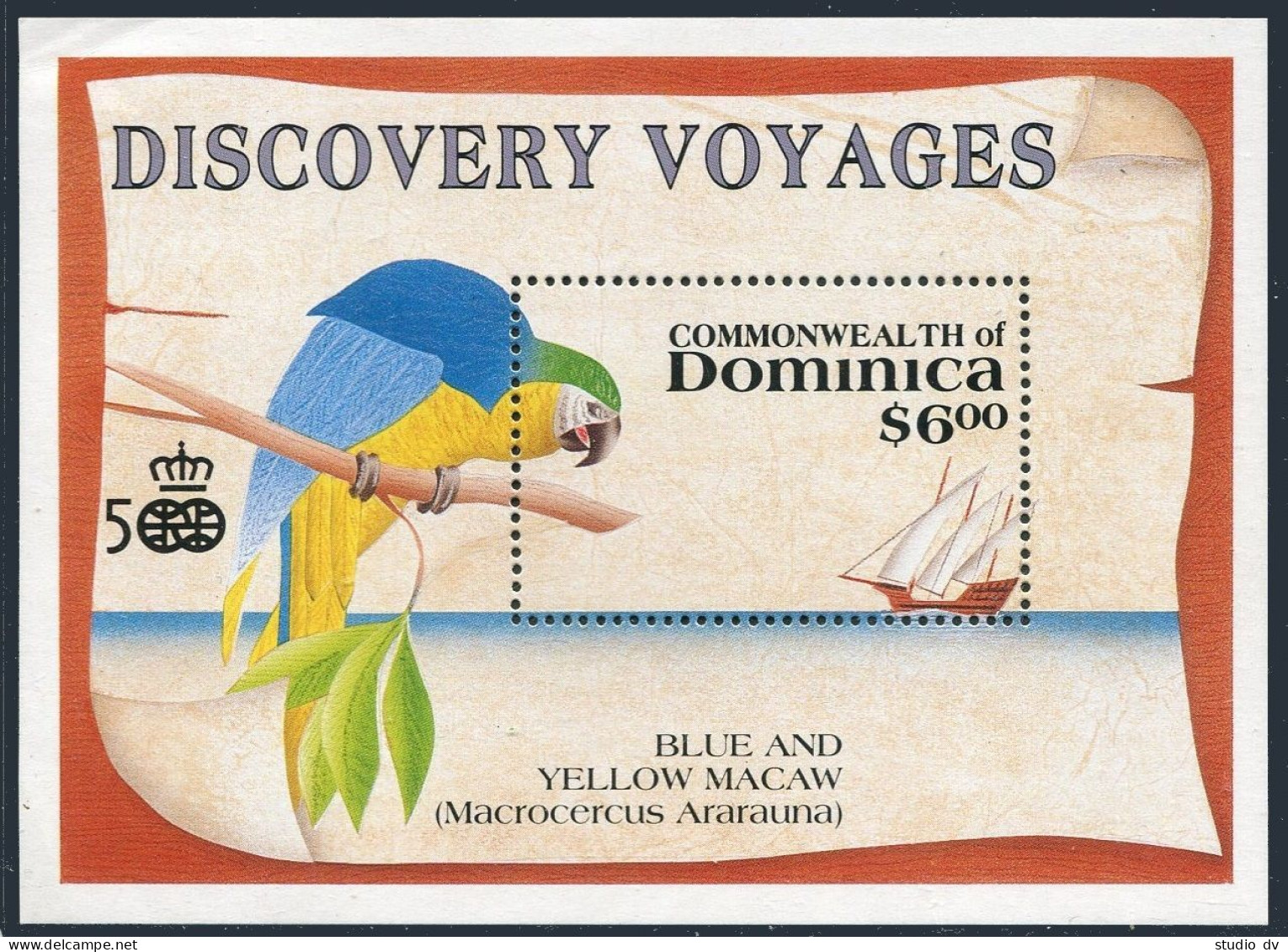 Dominica 1305-1306,MNH.Mi Bl.178-179.Discovery Voyages,1991.Columbus Ships,Macaw - Dominica (1978-...)