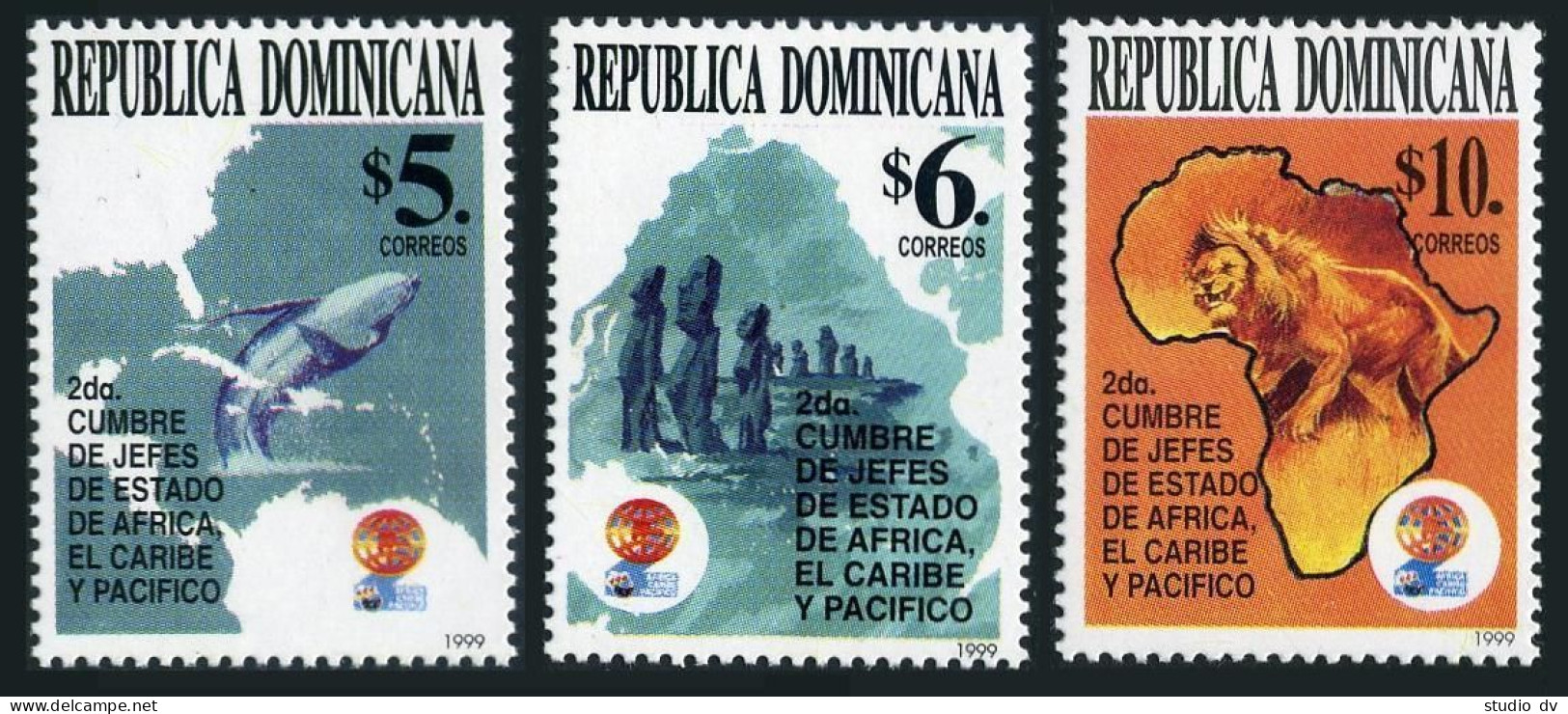 Dominican Rep 1331-1333, MNH. Summit Of African, Caribbean, Pacific Heads, 1999. - Dominica (1978-...)