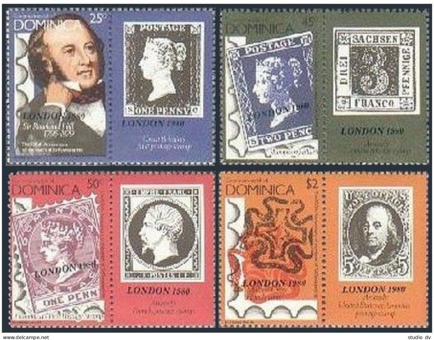 Dominica 608-611 Sheets, MNH. Mi 615-618C Klb. Sir Rowland Hill, 1979. Stamps. - Dominique (1978-...)