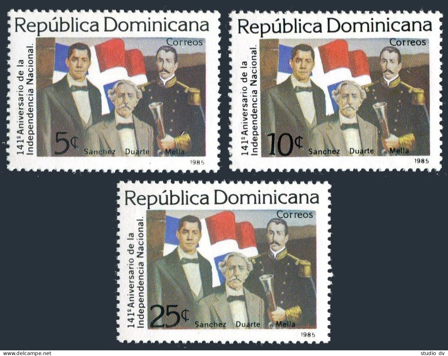 Dominican Rep 932-934, MNH. Independence, 140th Ann. 1985. Painting. Duarte, - Dominican Republic