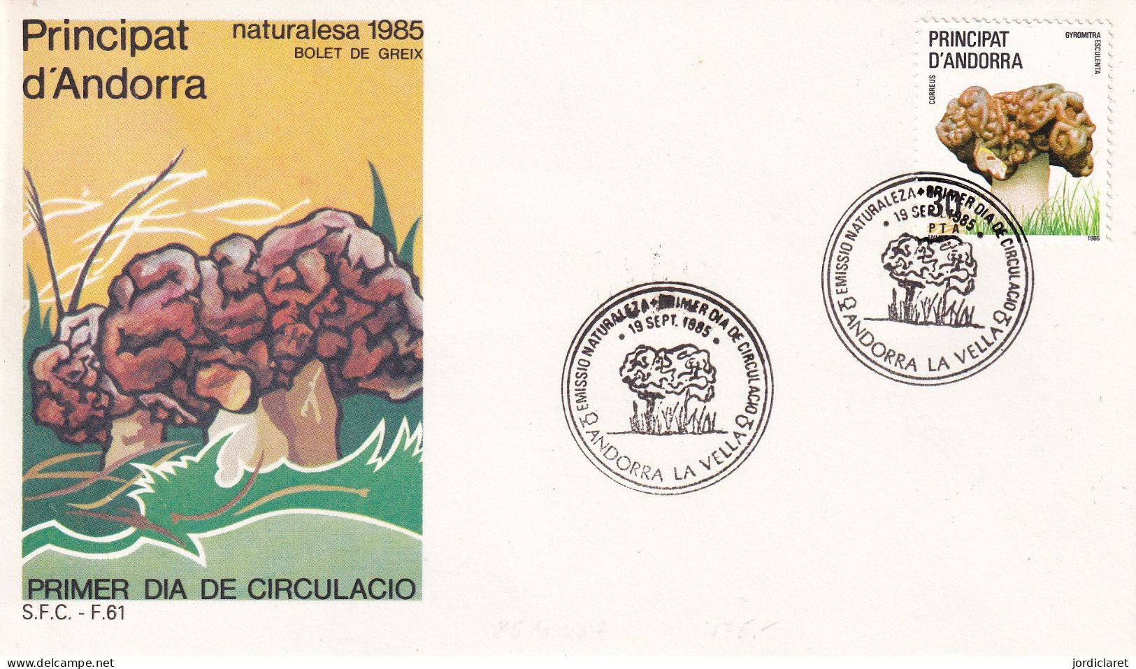 FDC 1985 ANDORRA ESPAÑOLA - Pilze