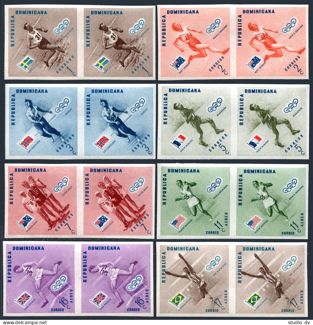 Dominican Rep 479-C102 Imperf/2,MNH. Mi 585-592. Olympics Melbourne-1956.Winners - Dominicaine (République)