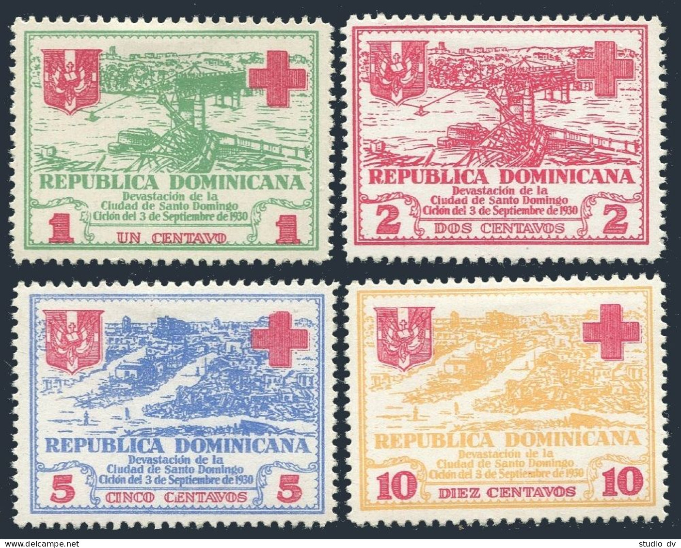 Dominican Rep RA1-RA8,hinged. Tax Stamps 1930.Santo Domingo After Hurricane. - Dominican Republic