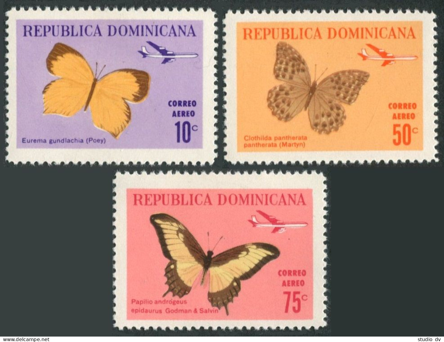 Dominican Republic C146-C148,hinged.Michel 873-875. Butterflies 1966. - Dominican Republic