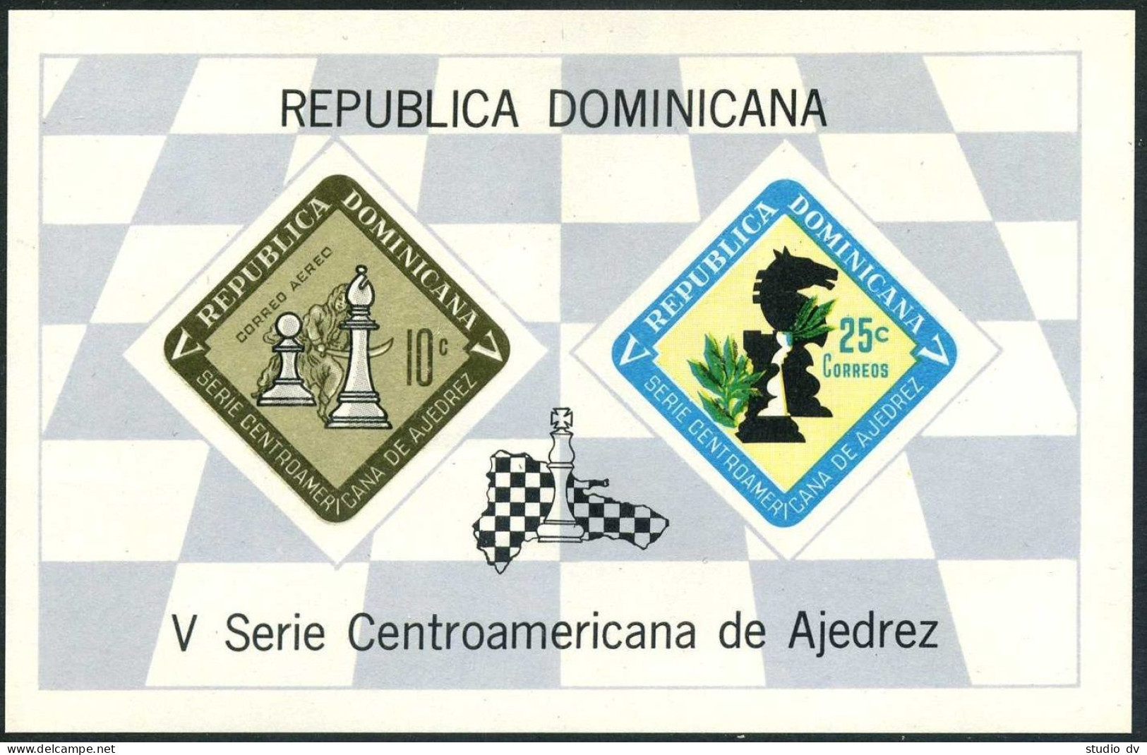 Dominican Rep C152a,as MLH. Mi Bl.36. Central American Chess Championships,1967. - Dominicaanse Republiek