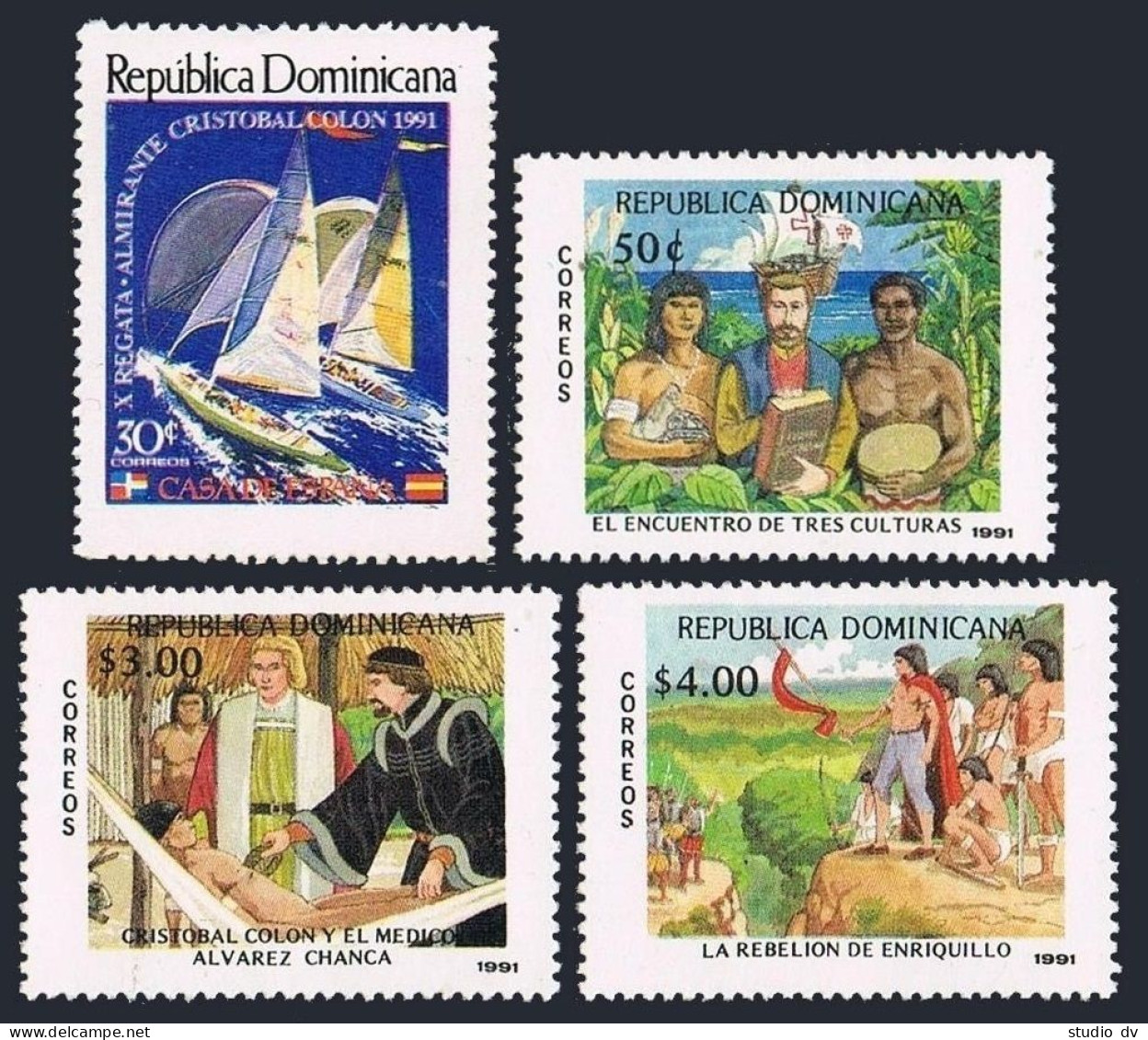 Dominican Rep 1104-1107,MNH.Mi 1639-1642. Discovery Of America-500,1991. Regatta - Dominikanische Rep.