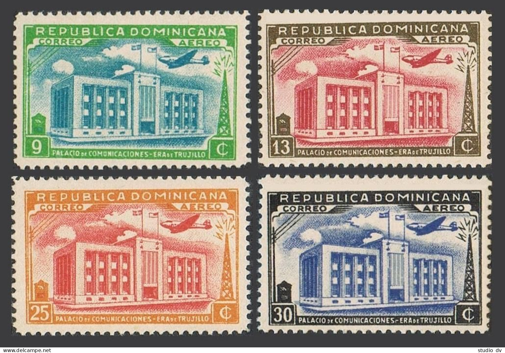 Dominican Rep C49-C52, MNH. Michel 447-450. Communications Building, 1944. Plane - Dominicaanse Republiek