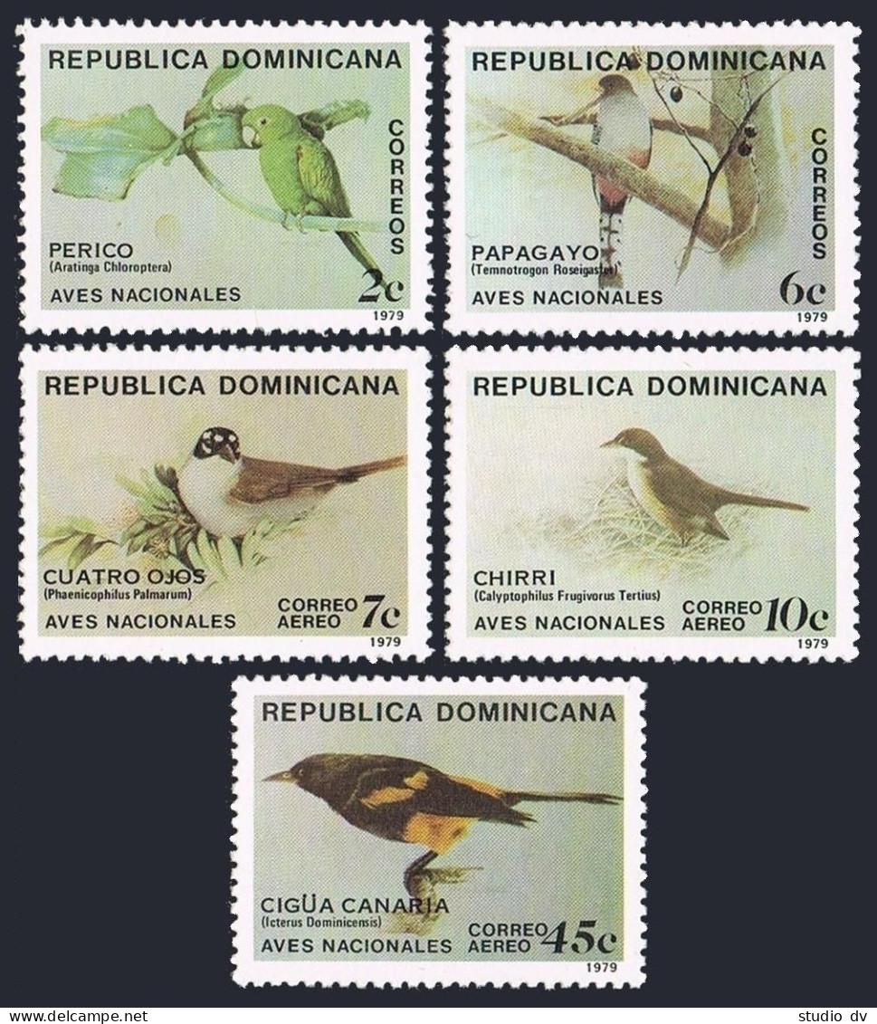 Dominican Rep 820-821, C301-C303, MNH. Mi 1243-1247. Birds 1979. Parrot, Trogon, - Dominican Republic