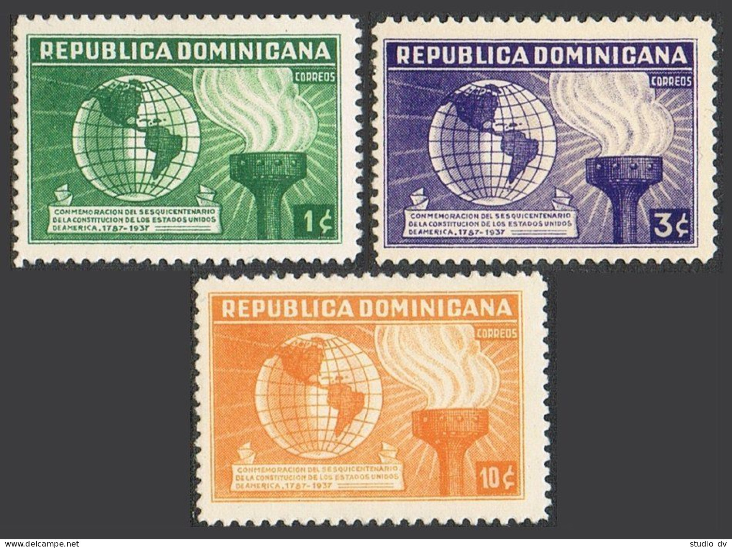 Dominican Rep 332-334, Hinged. Michel 343-345. Constitution Of The US, 150, 1938 - Dominican Republic