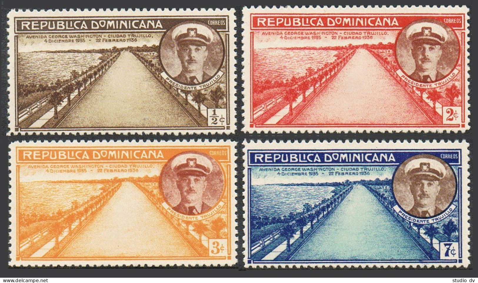 Dominican Rep 306-309, Hinged. George Washington Avenue, Ciudad Trujillo, 1936. - Dominicaanse Republiek