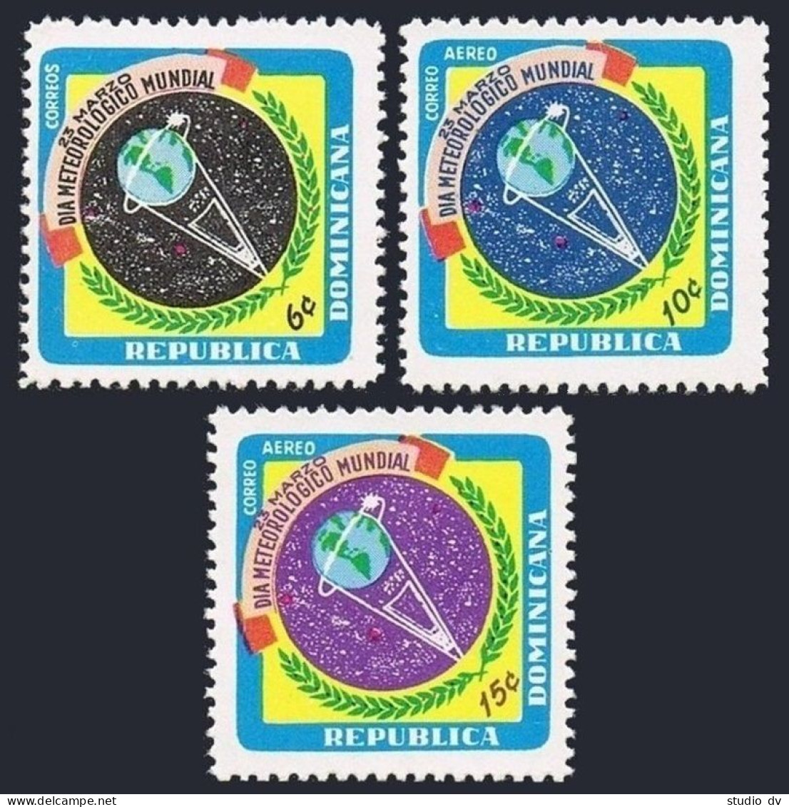 Dominican Rep 640,C156-C157, MNH. World Meteorological Day,1968.Globe,Satellite. - Dominicaanse Republiek