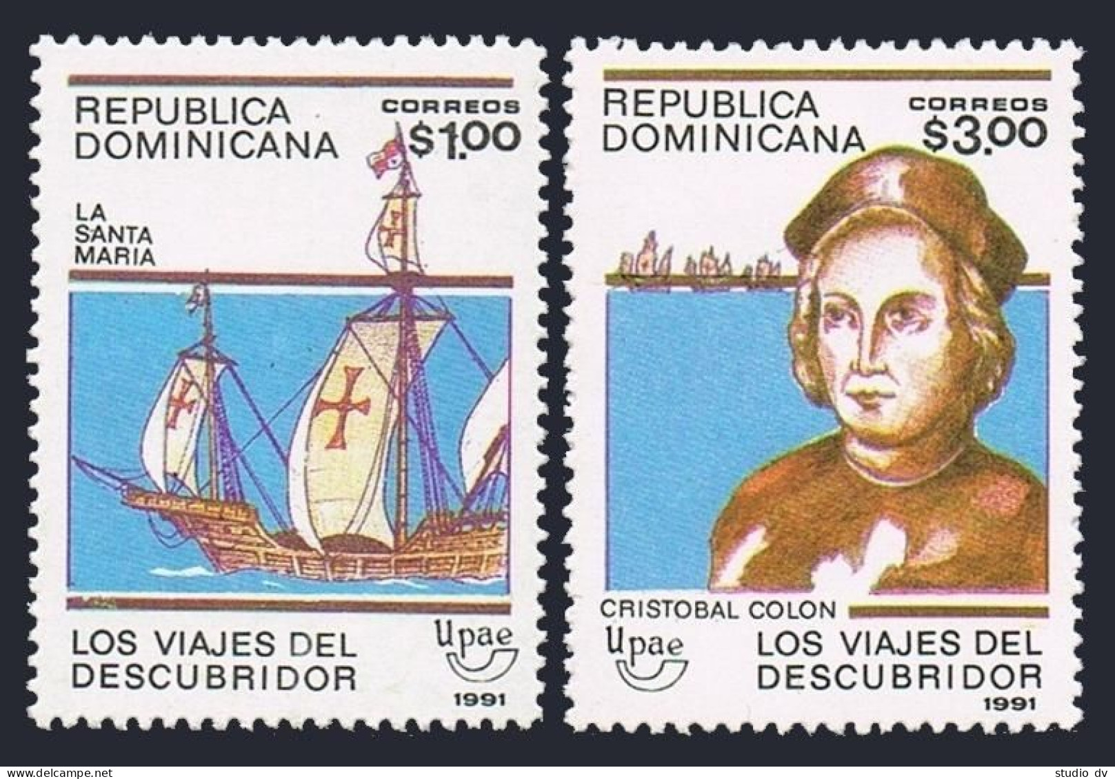 Dominican Rep 1109-1110, MNH. Michel 1444-1445. UPAEP-1991. Columbus. Ship. - Dominicaine (République)