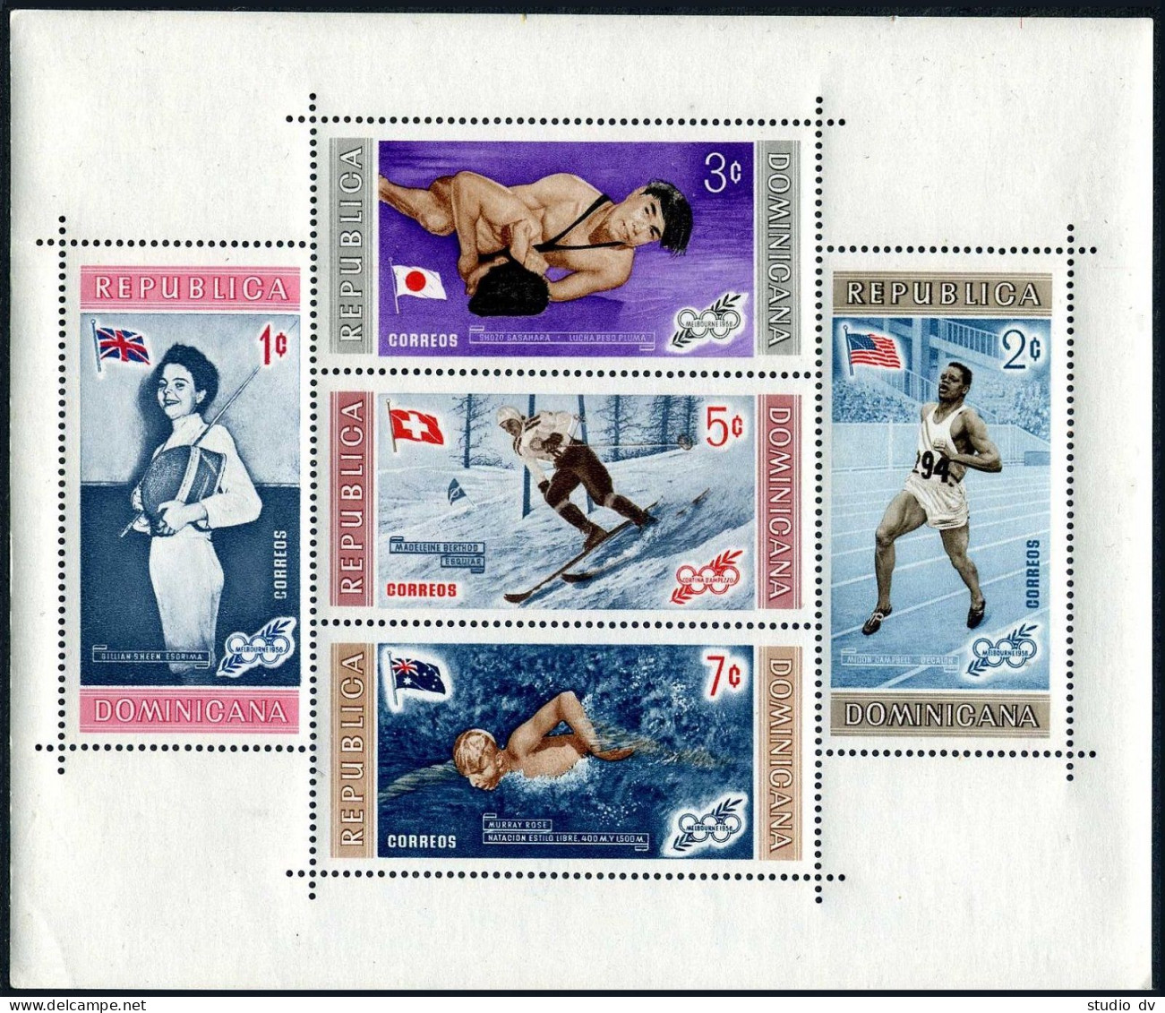 Dominican Rep 505a,C108a Sheets, MNH. Olympics Melbourne-1956.Winners And Flags. - Dominicaine (République)