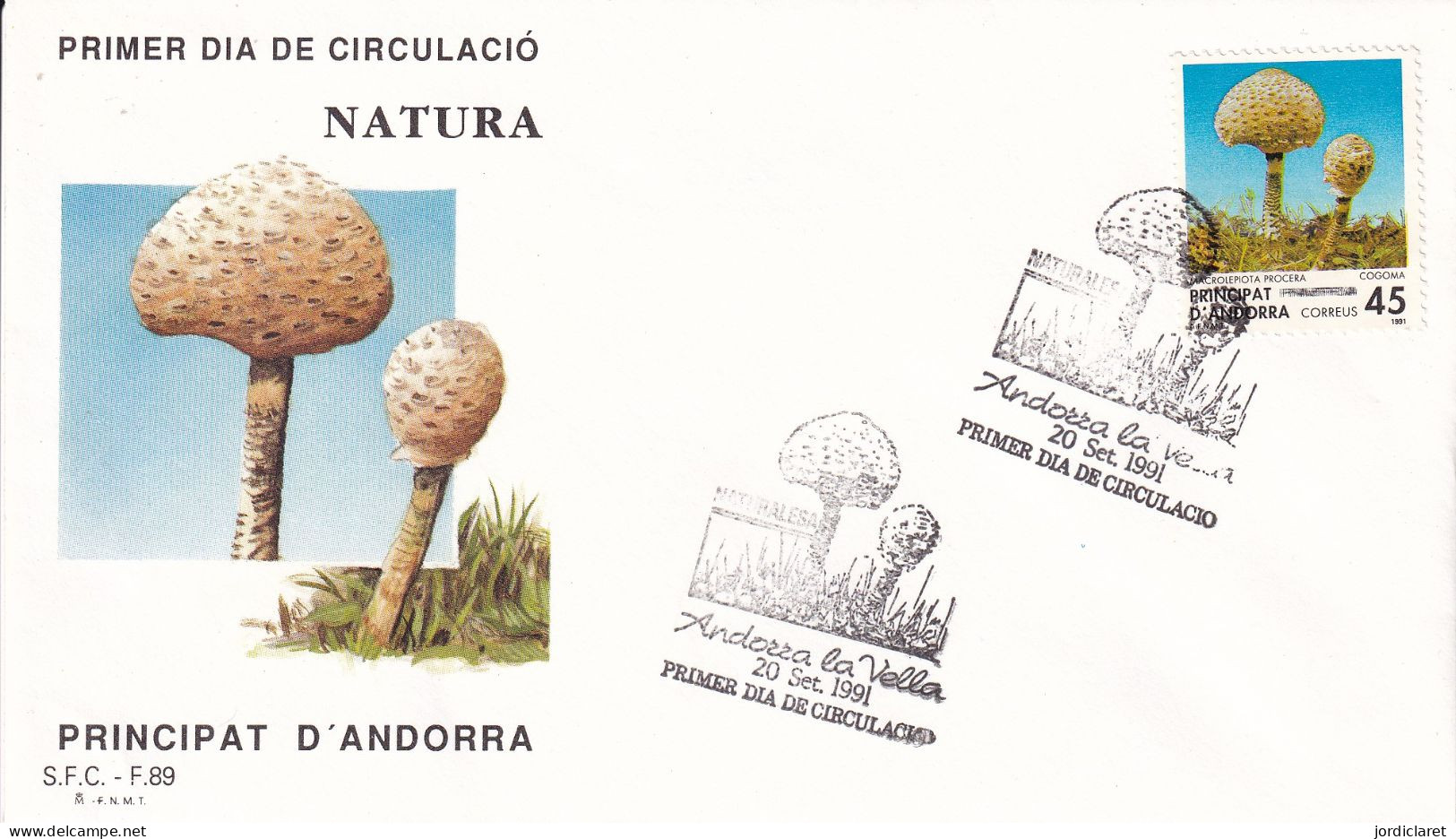 FDC 1991 ANDORRA ESPAÑOLA - Mushrooms
