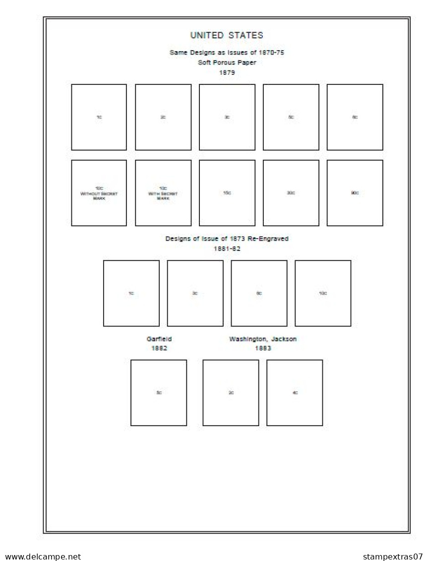 COLOR PRINTED USA [CLASS.] 1847-1940 STAMP ALBUM PAGES (112 Illustrated Pages) >> FEUILLES ALBUM - Vordruckblätter