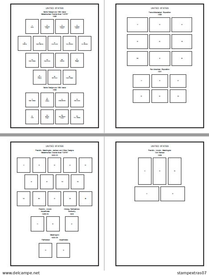COLOR PRINTED USA [CLASS.] 1847-1940 STAMP ALBUM PAGES (112 Illustrated Pages) >> FEUILLES ALBUM - Vordruckblätter