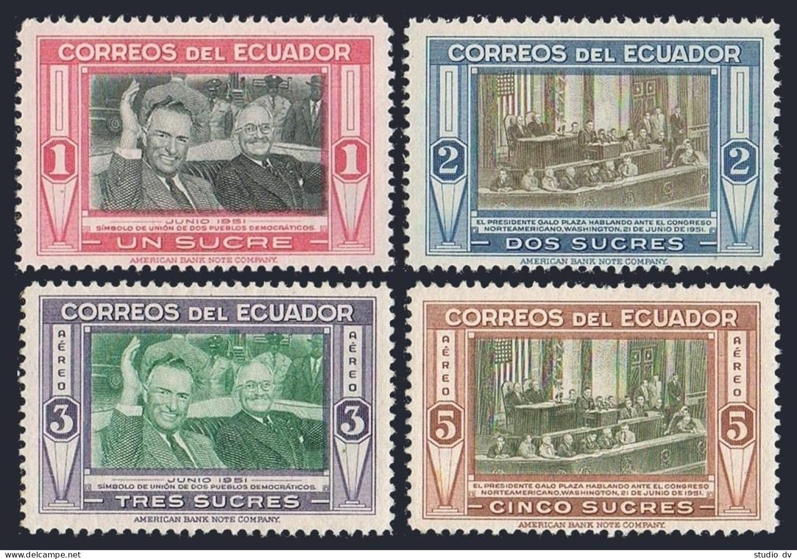 Ecuador 558-559 MNH,C231-C232 MLH. Galo Plaza, Harry Truman, Visit To US, 1951. - Equateur