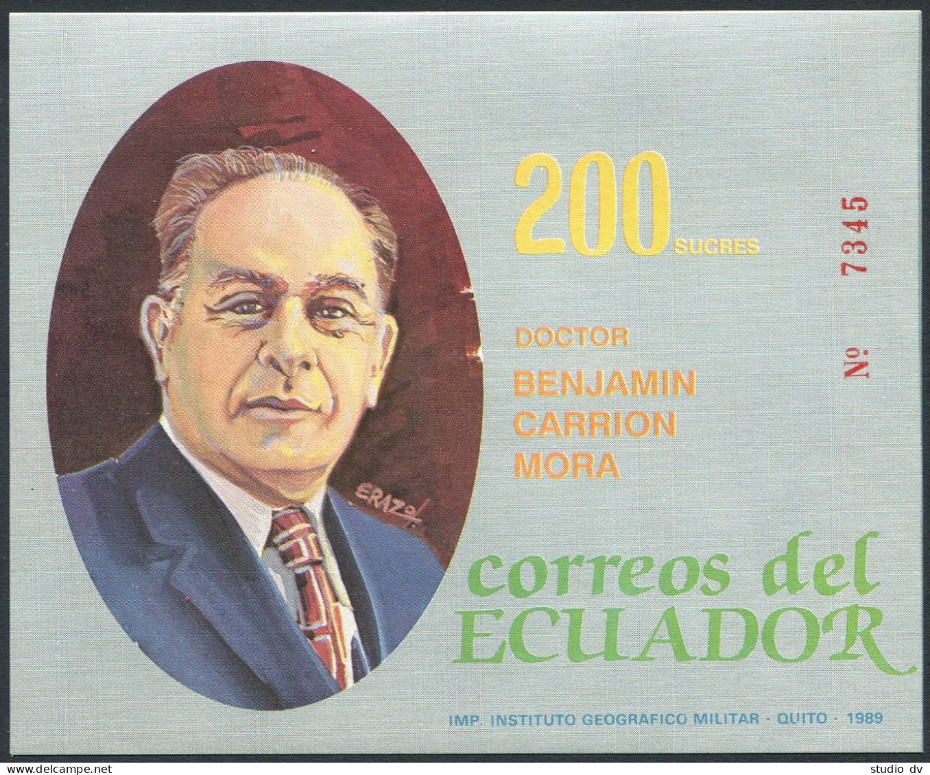 Ecuador 1202, MNH. Michel Bl.135. Benjamin Carrion Mora, Educator, 1989. - Equateur