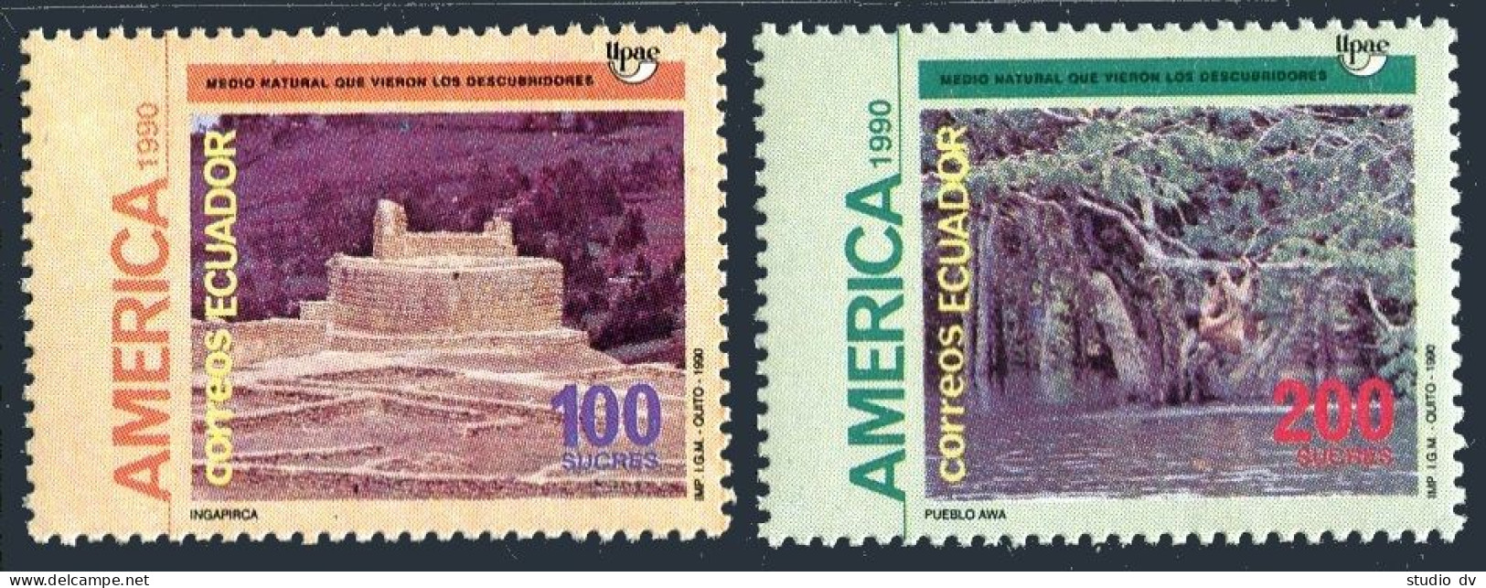 Ecuador 1258-1259, MNH. Discovery Of America, 500th Ann. 1990. Dwelling, Swamp. - Equateur