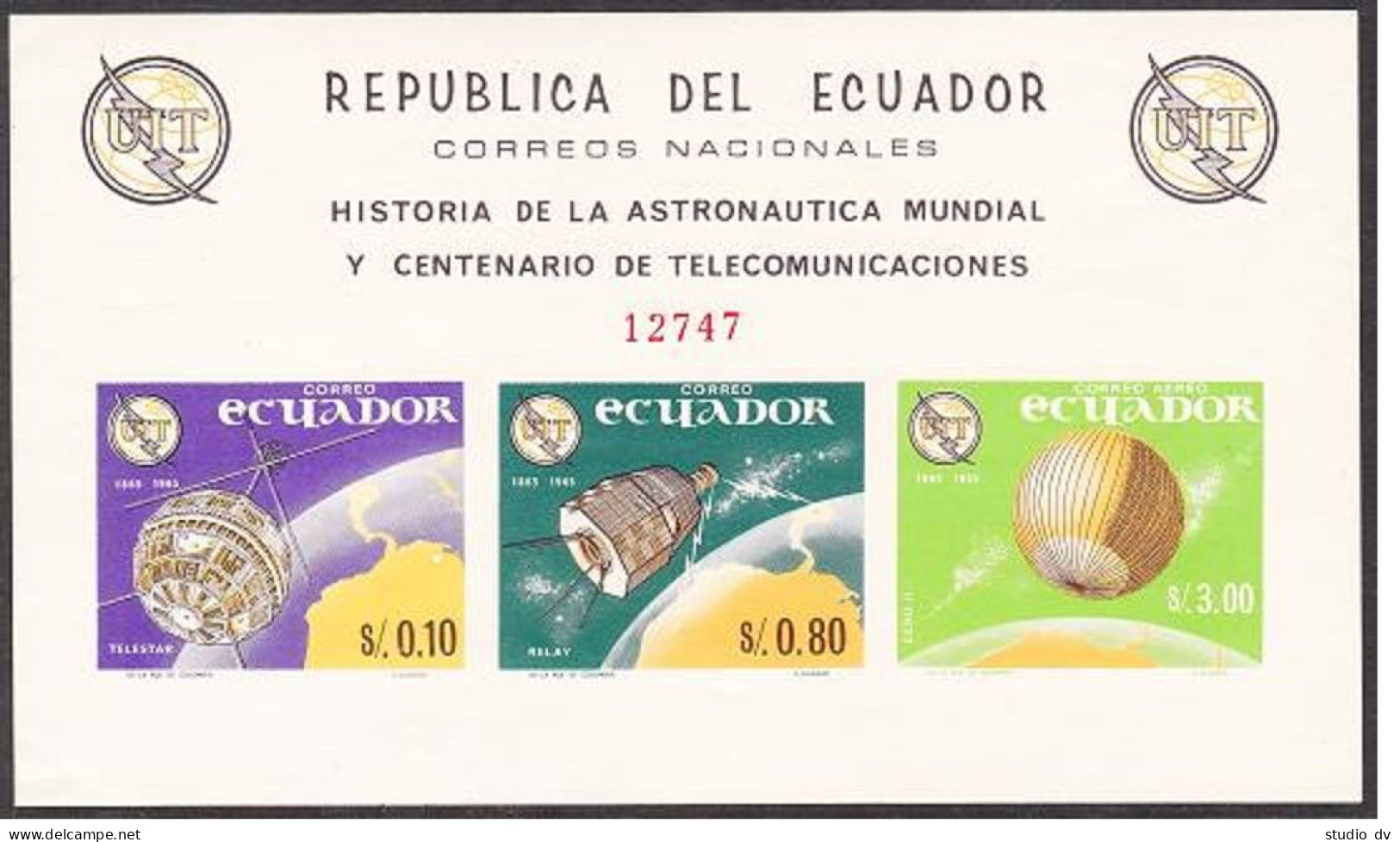 Ecuador 748Df, 748Df Imperf Sheets, MNH. Michel Bl.14-15. ITU-100, 1965. - Ecuador
