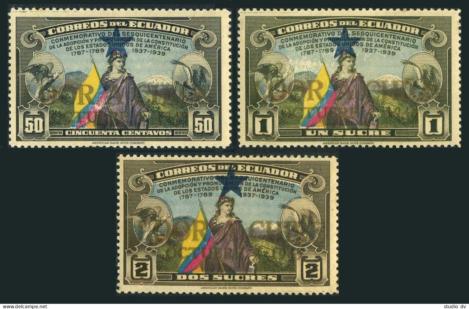 Ecuador C139-C141, MNH. Mi 570-572. Visit Of President Juan A. Rios, 1945. - Equateur
