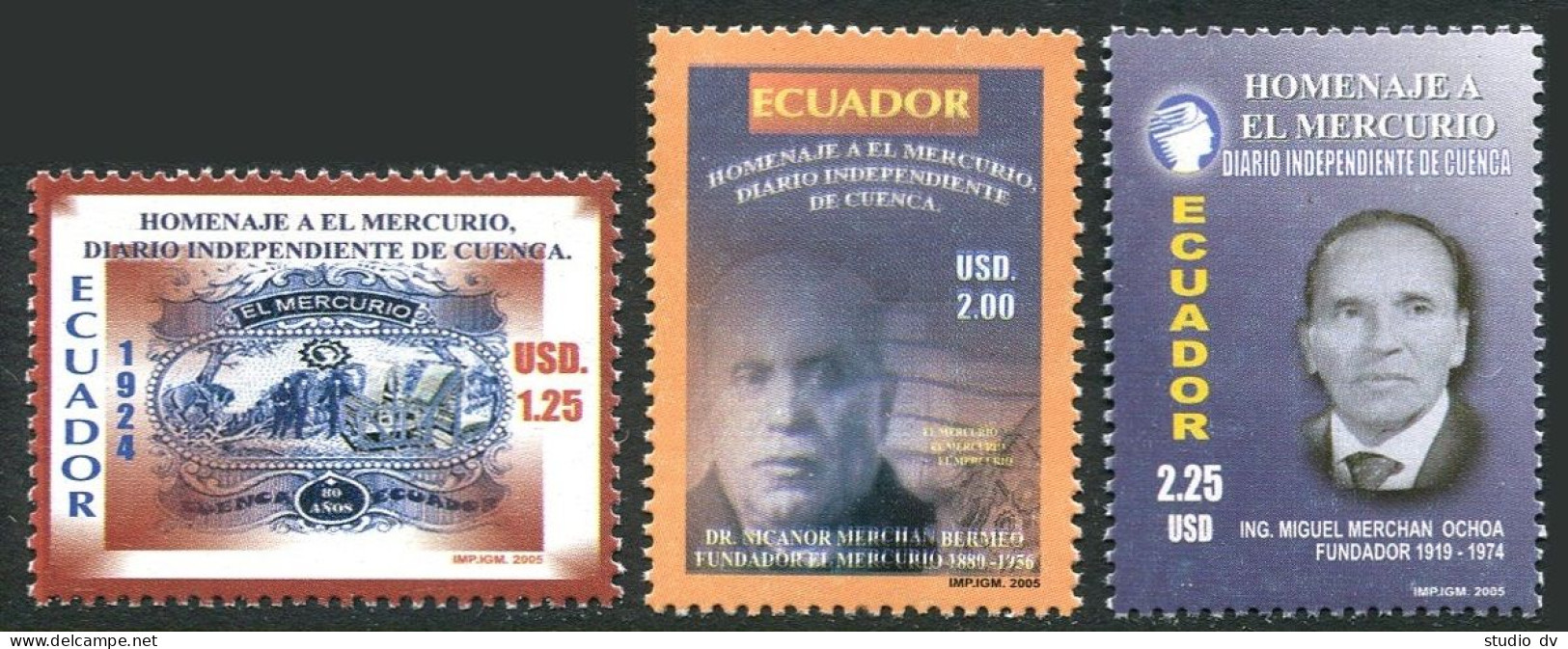 Ecuador 1725-1727, MNH. El Mercurio Newspaper, 80th Ann. 2005. Founders. - Equateur