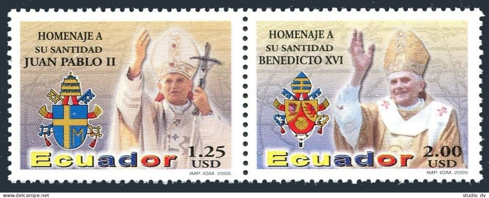 Ecuador 1752 Ab Pair, MNH. Pope John Paul II & Pope Benedict XVI, 2005. - Ecuador