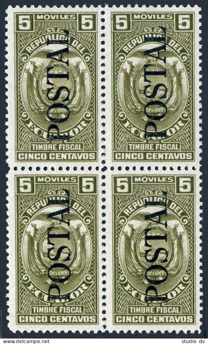 Ecuador 586 Block/4,MNH.Michel 861-I. Overprint Postal,1955.Arms. - Ecuador