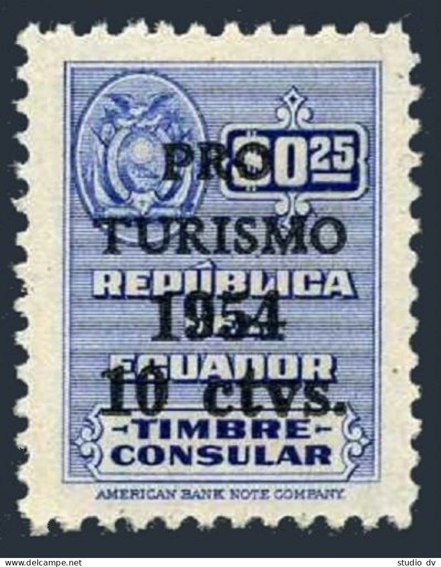 Ecuador RA67, MNH. Postal Tax Stamp 1954. Revenue  Overprinted PRO TURISMO. - Equateur