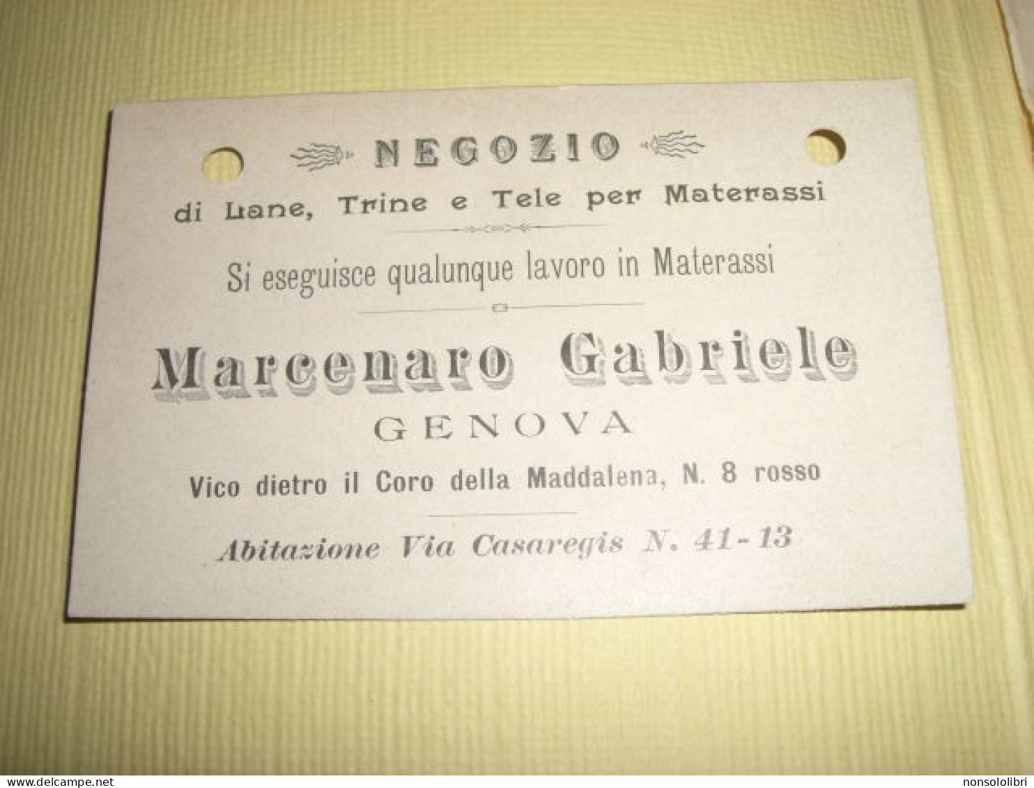 BIGLIETTO NEGOZIO MARCENARO GABRIELE GENOVA - Historische Documenten