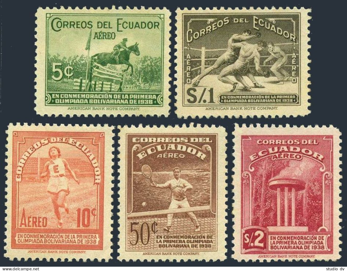 Ecuador C65-C69,hinged.Mi 413-417. Air Post 1939.Bolivarian Games 1938.Horseman, - Ecuador