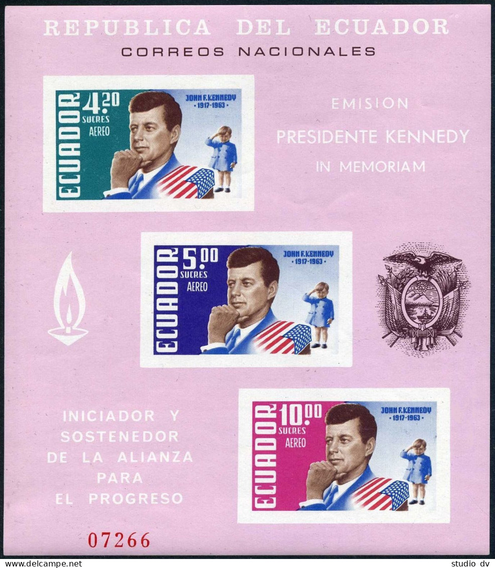 Ecuador C431a Sheet, MNH. Michel Bl.10. John F. Kennedy, Flag, Arms. - Equateur