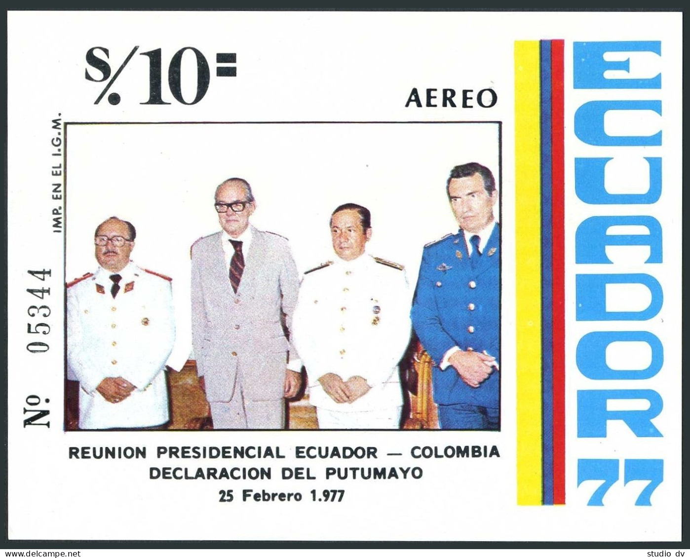 Ecuador C598-C601, C602, MNH. Mi 1750-1753, Bl.78. Meeting Of Presidents, 1977. - Equateur