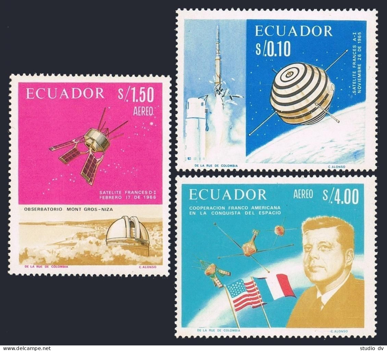 Ecuador 756-756B, MNH. French-American Cooperation In Space, 1966. John Kennedy. - Ecuador