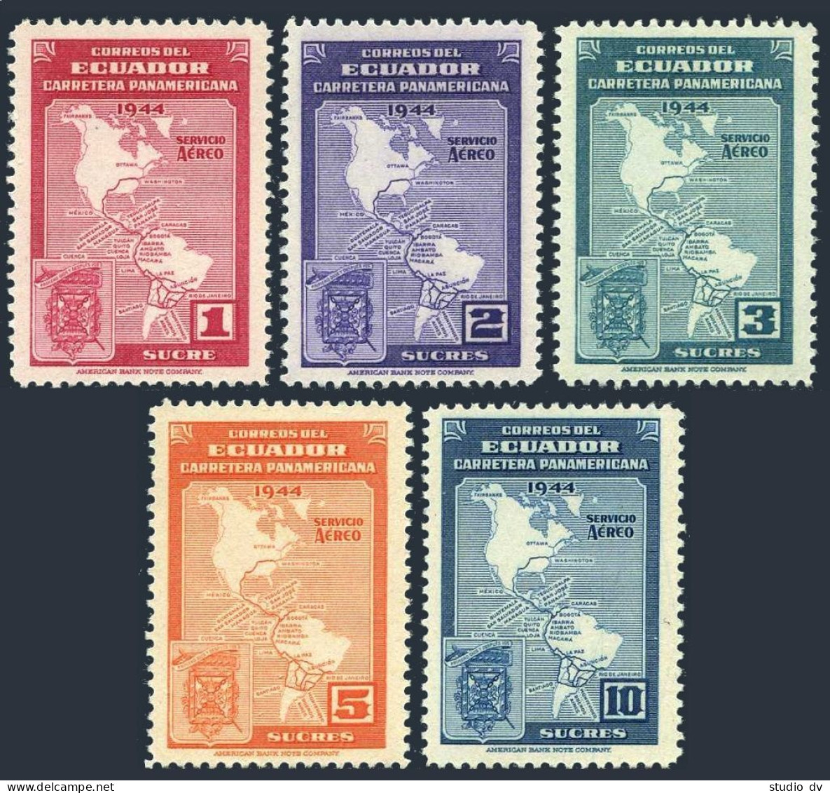 Ecuador C147-C151, MNH. Michel 591-595. Map Of Pan-American Highway, 1946. - Equateur