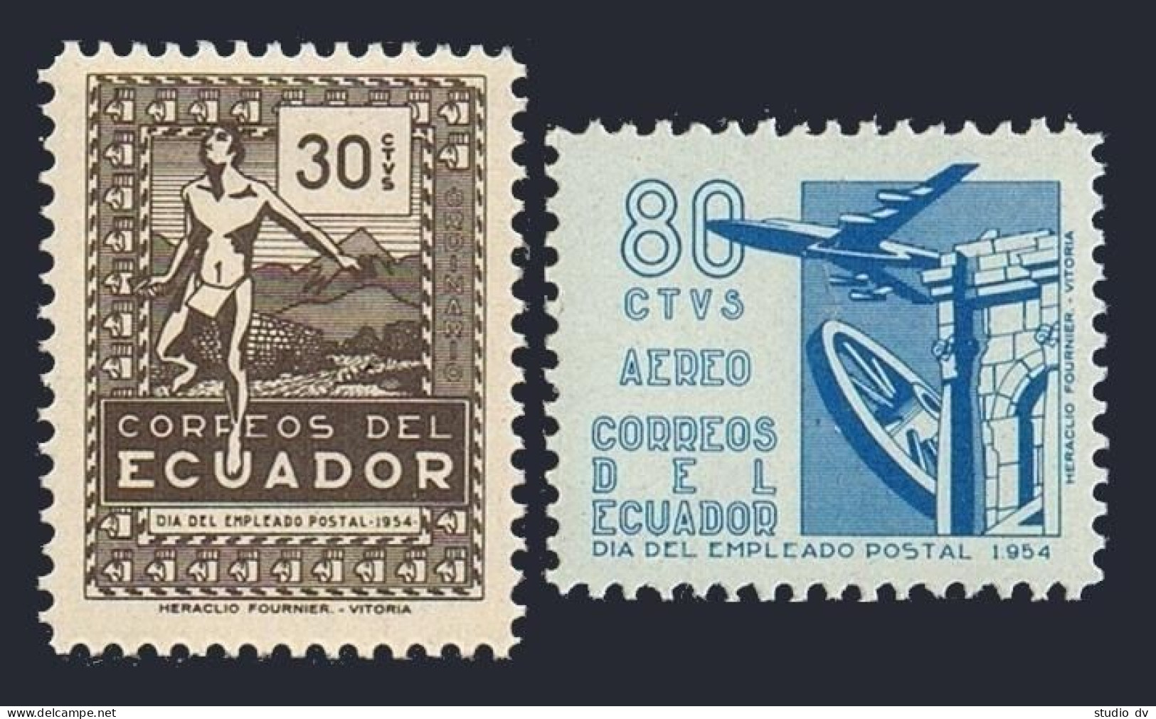 Ecuador 588,C263,MNH.Mi 841-842. Day Of Postal Employee,1954.Indian Messenger, - Ecuador