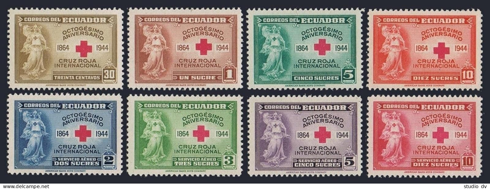 Ecuador 440-443 MNH,C131-C134,hinged.Mi 555-562. International Red Cross-80.1945 - Equateur
