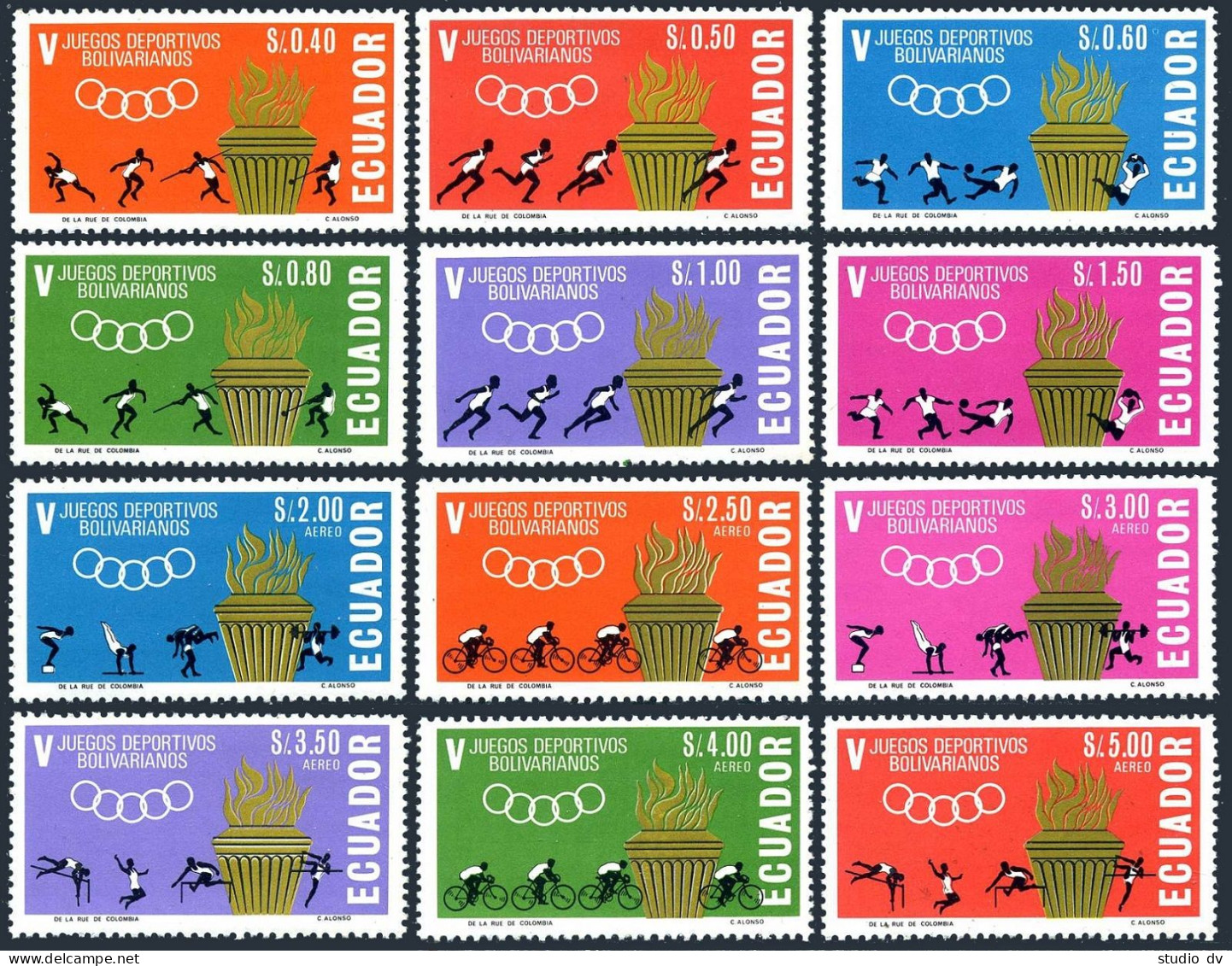 Ecuador 738-743, C435-C440, MNH. Mi 1174-1185. Bolivarian Games 1965. Athletes. - Equateur