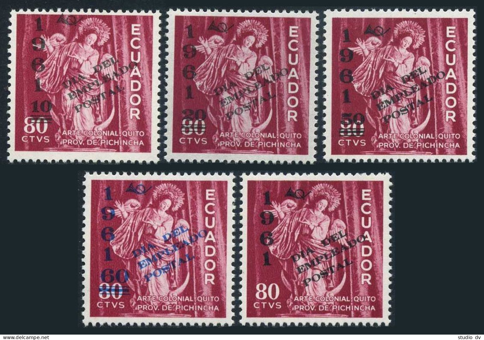 Ecuador 695-699,MNH.Michel 1117-1121. Virgin Of Quito,overprinted,1963. - Equateur
