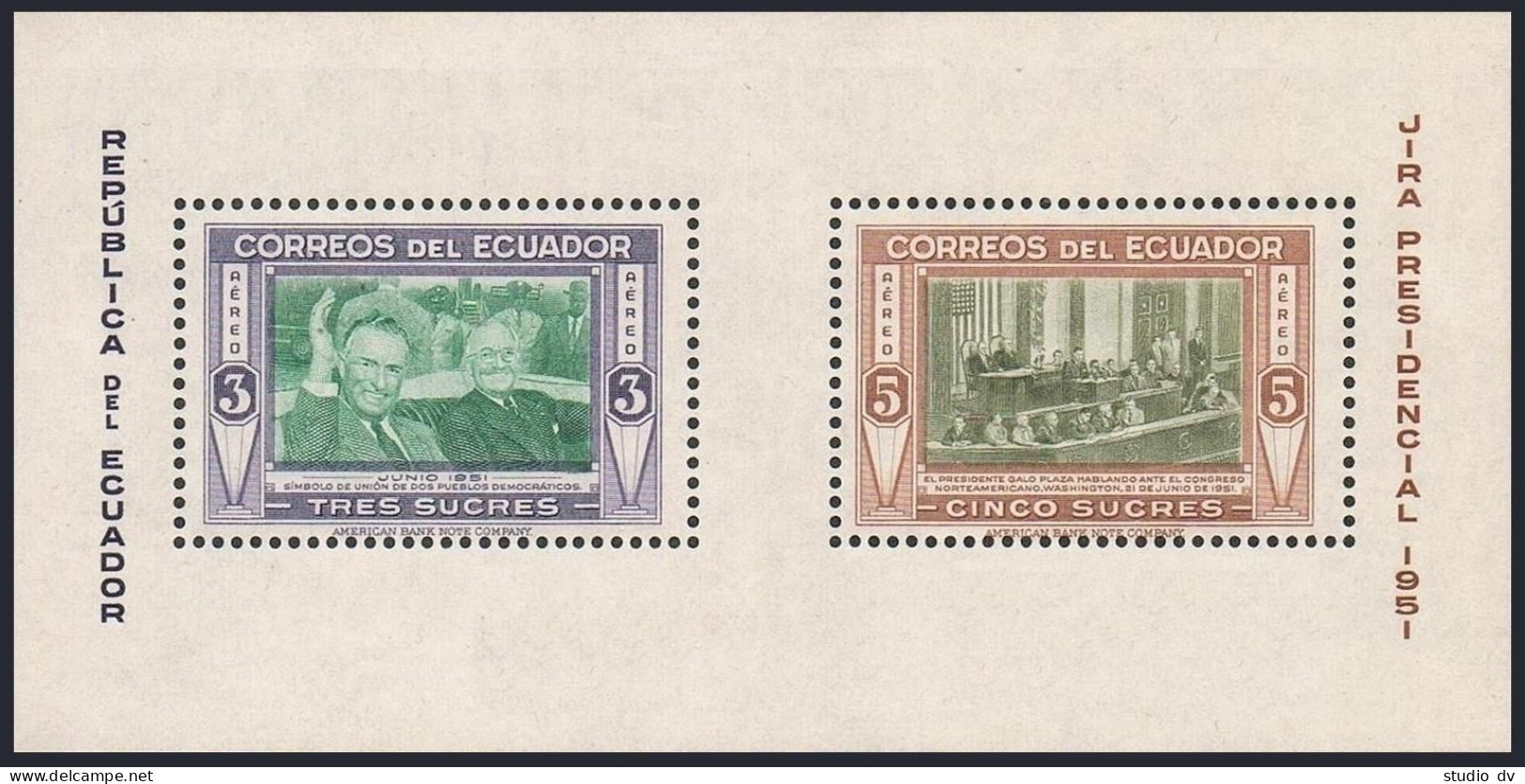Ecuador C232a, MNH. Mi Bl.1. Visit Of Galo Plaza Y Lasso To The US. H.Truman.  - Equateur