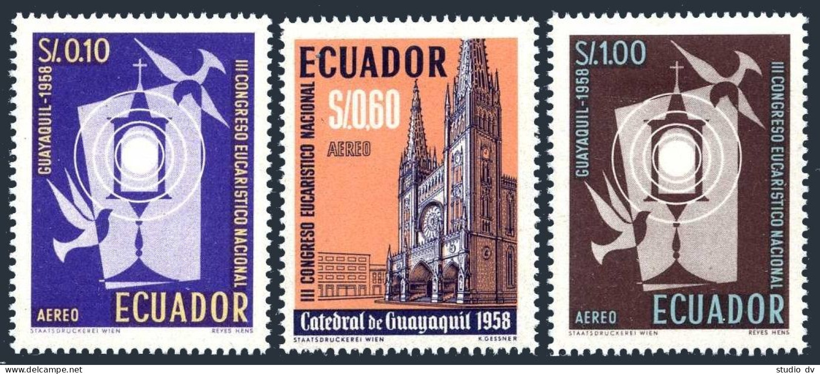 Ecuador C327-C329, Hinged. Michel 974-976. National Eucharist Congress, 1958. - Equateur