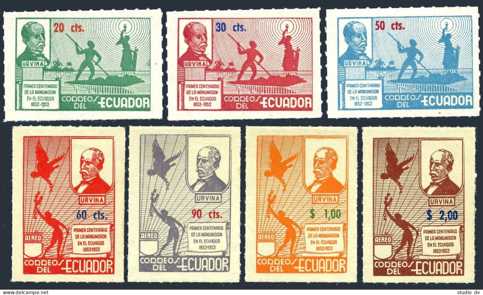 Ecuador 563-565, C236-C239, Hinged. Mi 789-795. Abolition Of Slavery-100, 1952. - Ecuador